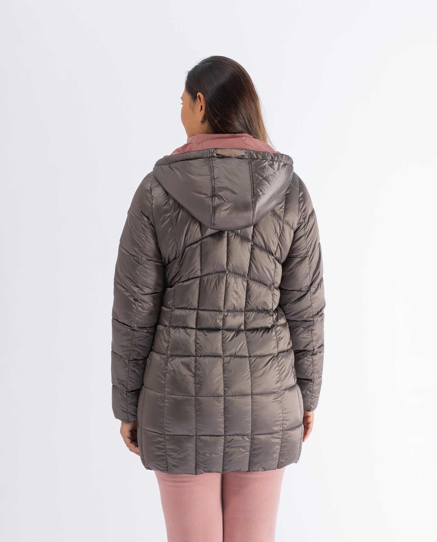 DOUBLE NECK PADDING PARKA WITH TAPE CHECKS