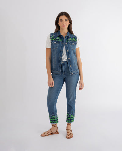 JEANS WITH BLUE EMBROIDERED HEM