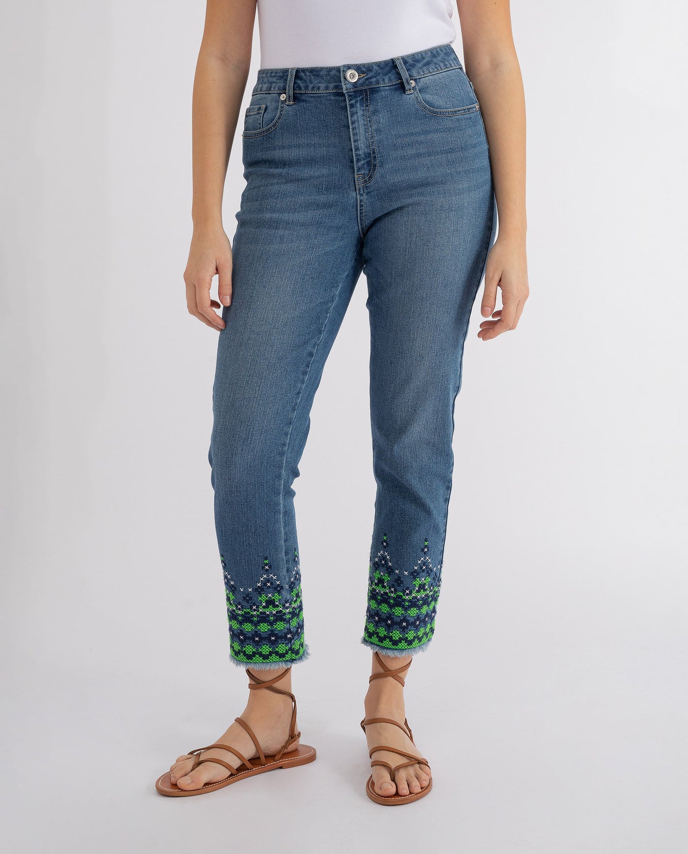 JEANS WITH BLUE EMBROIDERED HEM