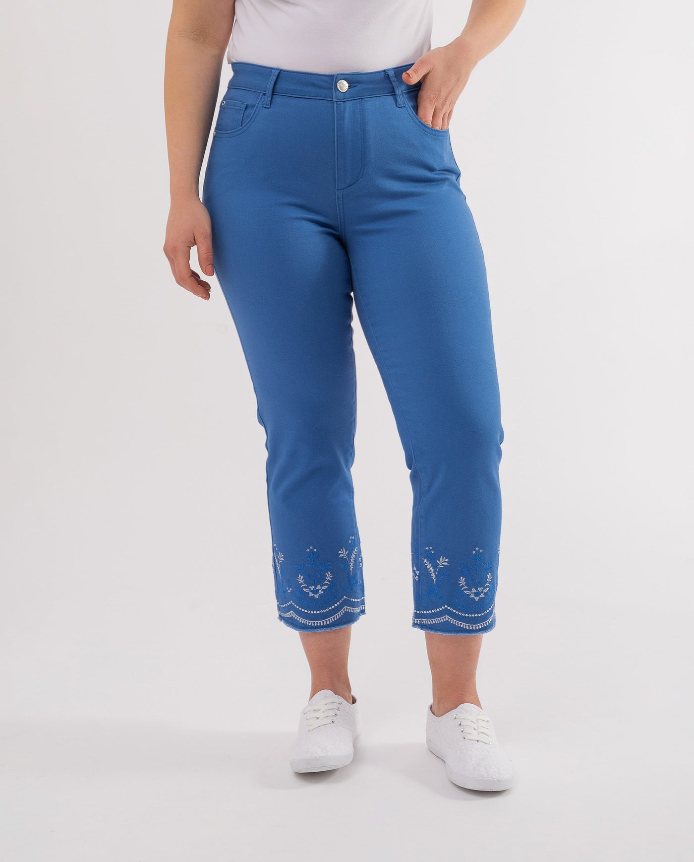 COBALT BLUE EMBROIDERED TROUSERS WITH HEM