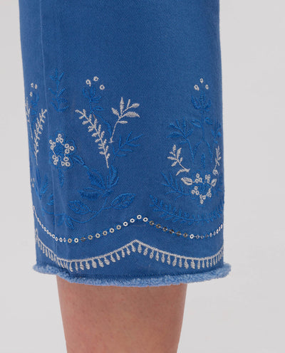 COBALT BLUE EMBROIDERED TROUSERS WITH HEM
