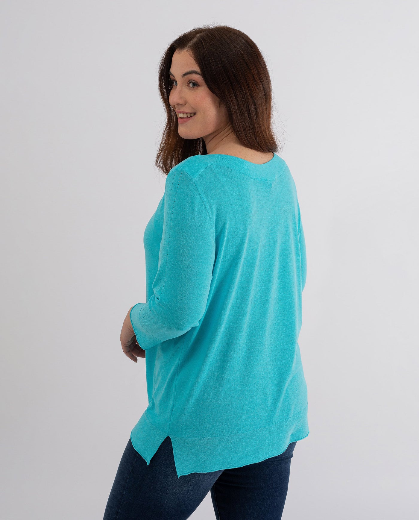 TURQUOISE BOAT NECK SWEATER
