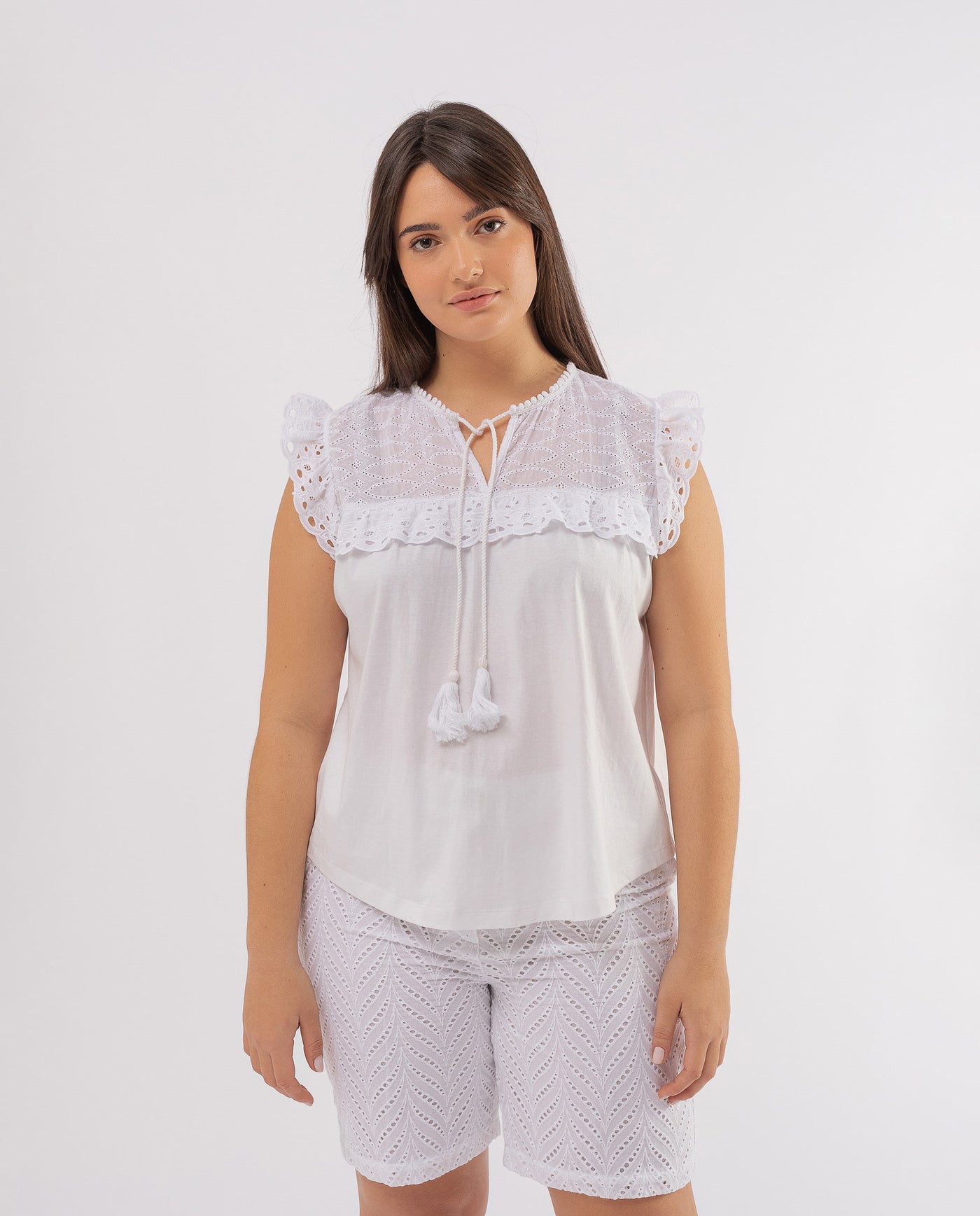 WHITE SWISS EMBROIDERY COMBINED T-SHIRT