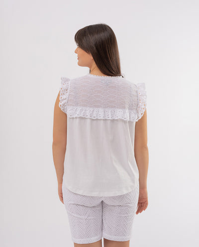 WHITE SWISS EMBROIDERY COMBINED T-SHIRT
