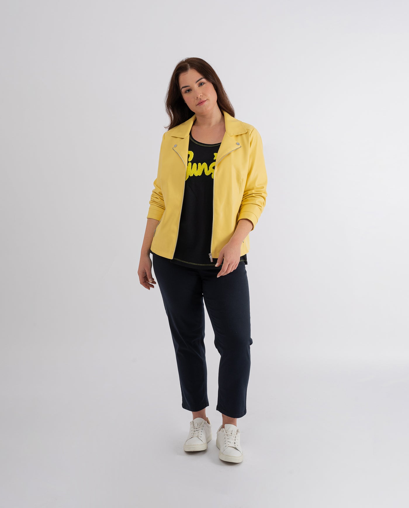 YELLOW ECO-LEATHER JACKET WITH LAPELS