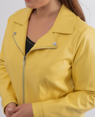 YELLOW ECO-LEATHER JACKET WITH LAPELS