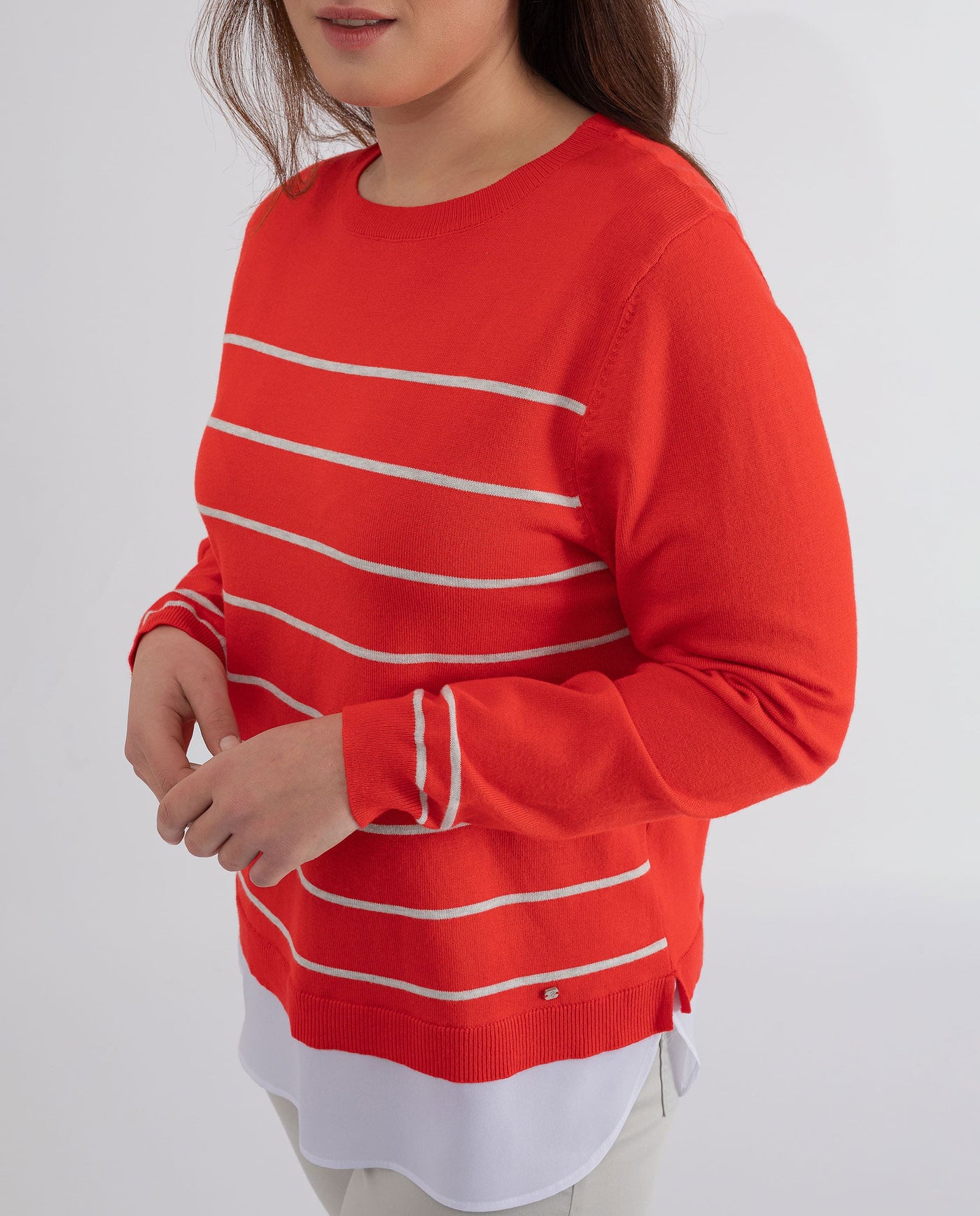 STRIPED SWEATER WITH CORAL SKIRT