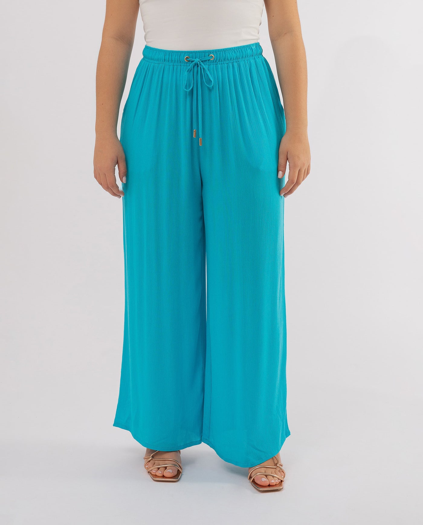 TURQUOISE FLOWING WIDE LEG TROUSERS