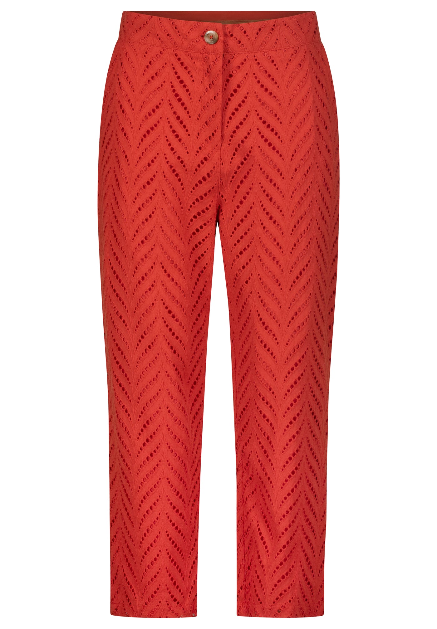 RED SWISS EMBROIDERED CAPRI PANTS