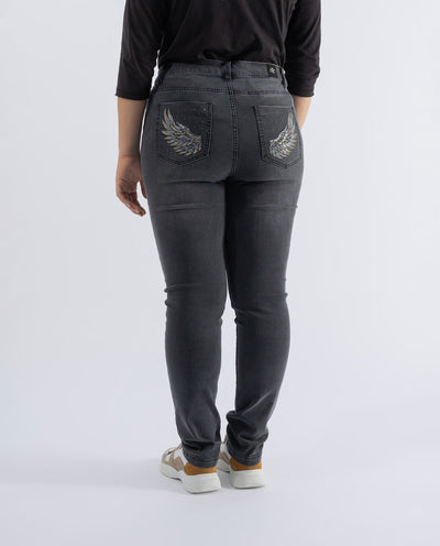 JEANS WINGS STRASS GRAY POCKET