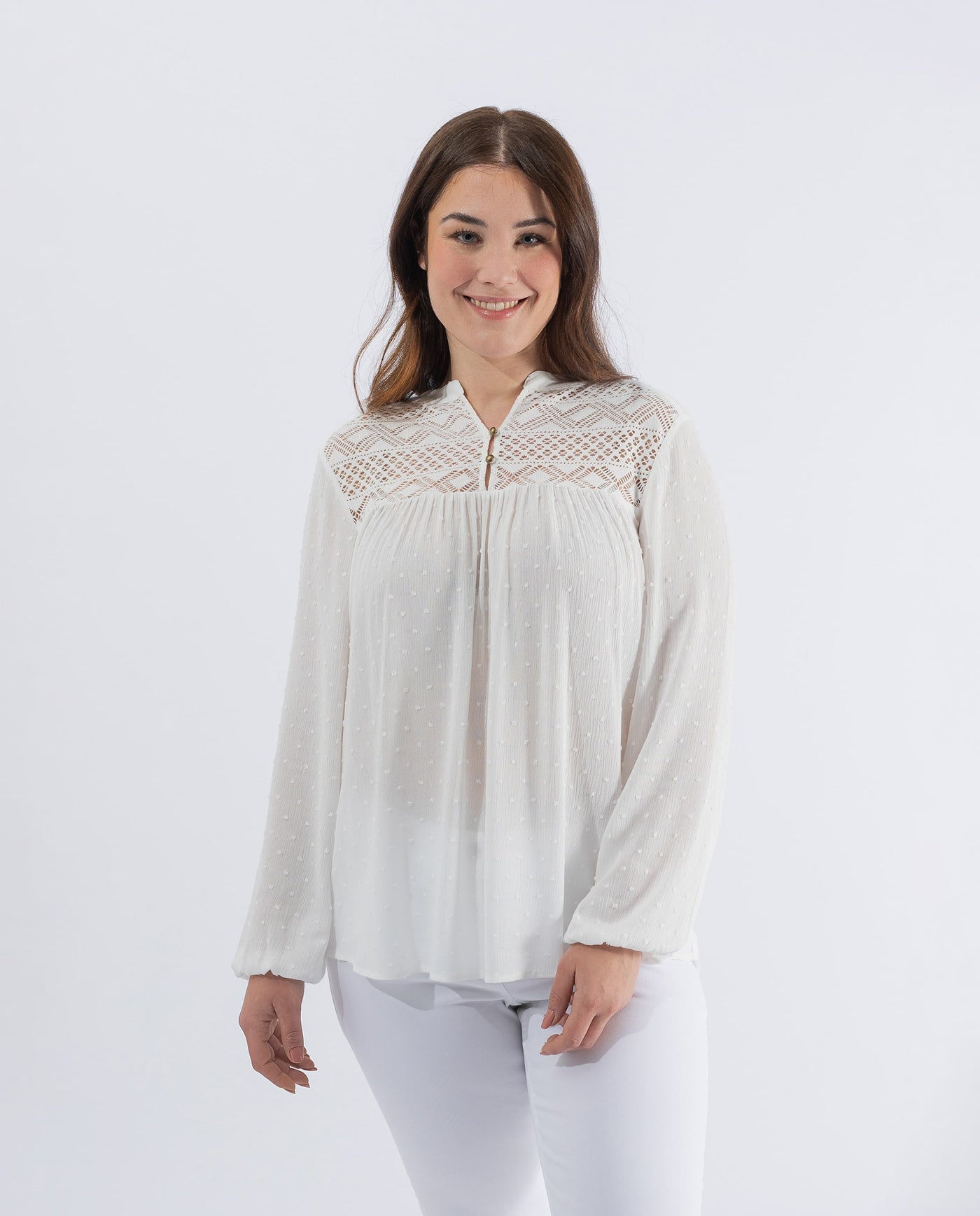 BLUSA APERTURA MANDORLA PLUMETI CANESU