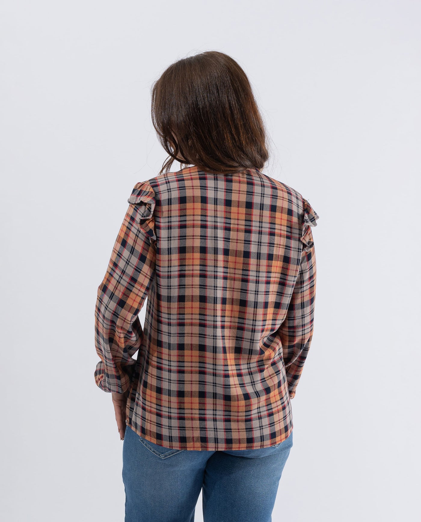 BLUSA A QUADRI IN FILO TINTO ARANCIO BRUCIATO