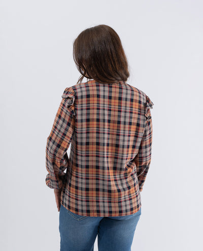 BLUSA A QUADRI IN FILO TINTO ARANCIO BRUCIATO