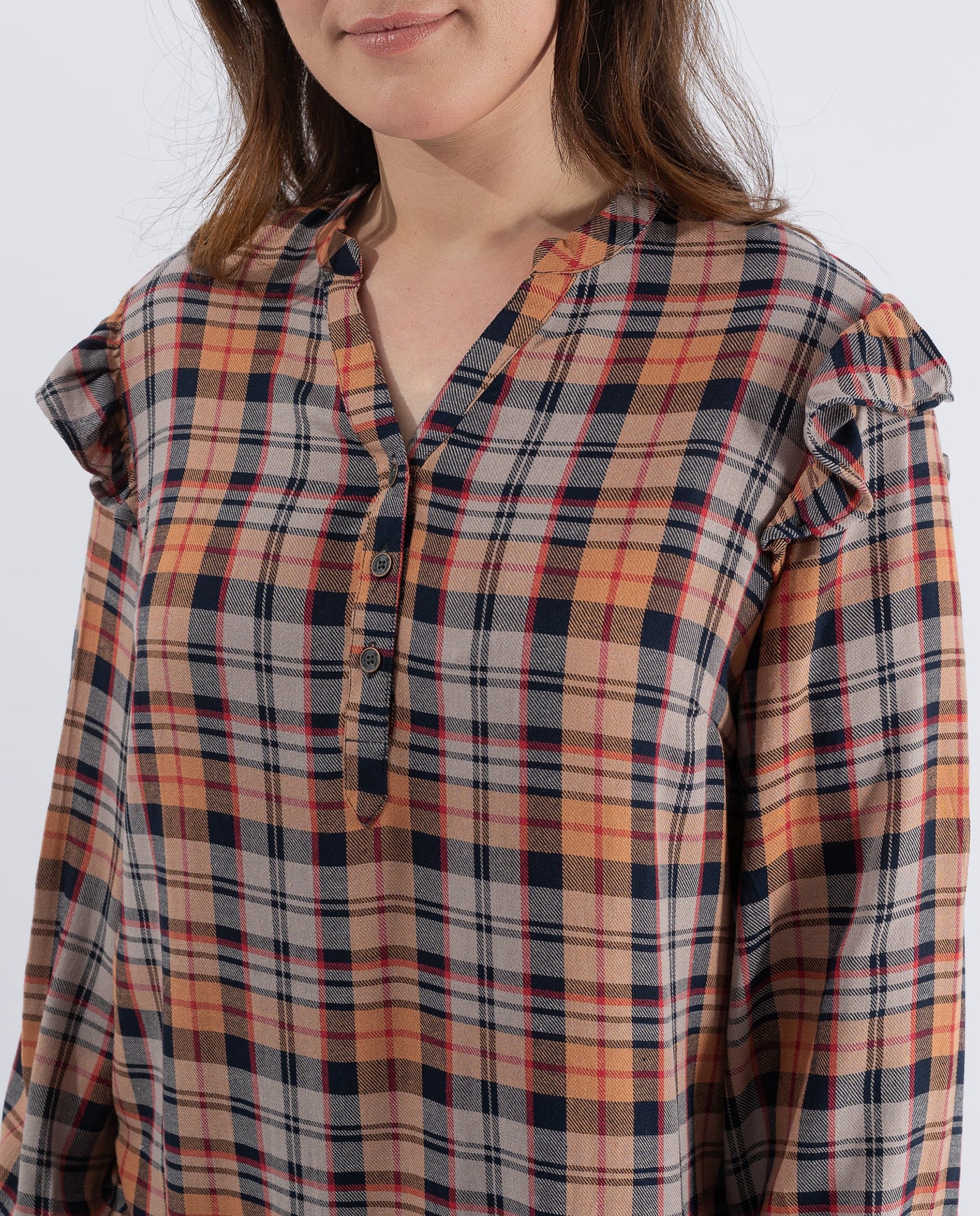BLUSA A QUADRI IN FILO TINTO ARANCIO BRUCIATO