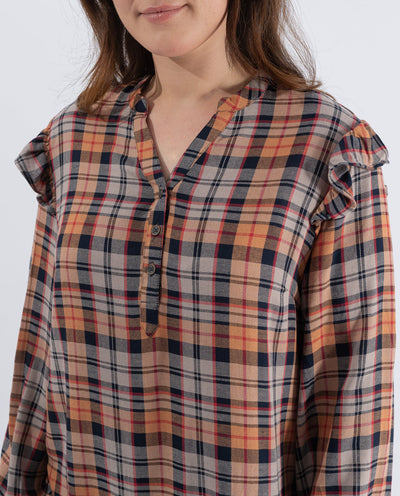 BLUSA A QUADRI IN FILO TINTO ARANCIO BRUCIATO