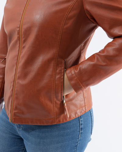 BURNT ORANGE WASHED EFFECT ECO-LEATHER JACKET