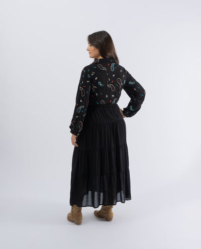 BLACK PAISLEY EMBROIDERED SHIRT DRESS