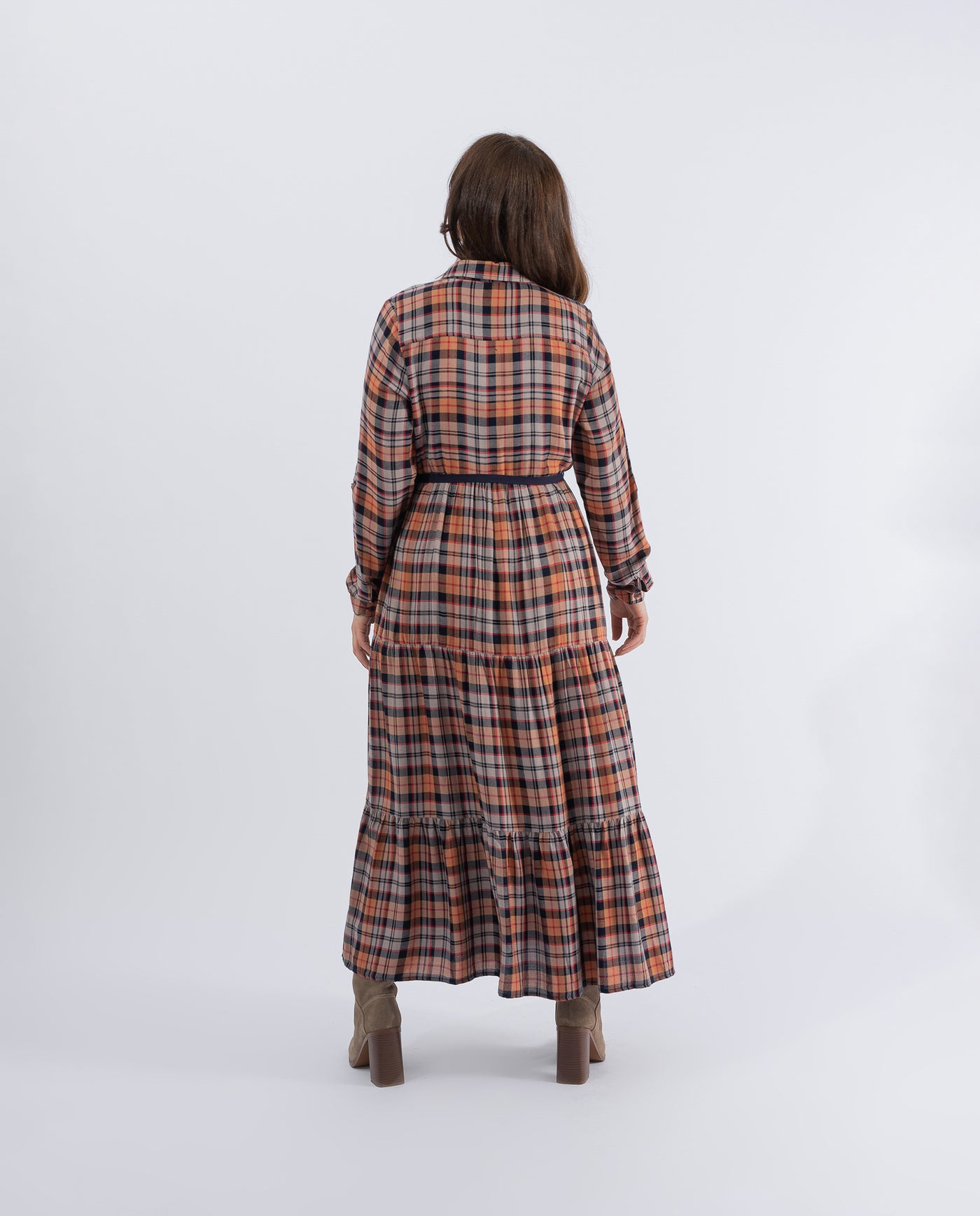 BURNT ORANGE CHECKED DRESS