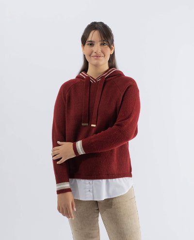 SUDADERA COMBINADA CON FALDON  CEREZA