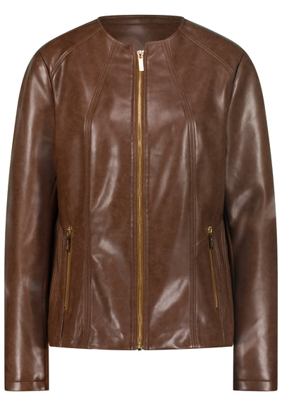 ECO-LEATHER JACKET WITH LEATHER FIREPLACE COLLAR