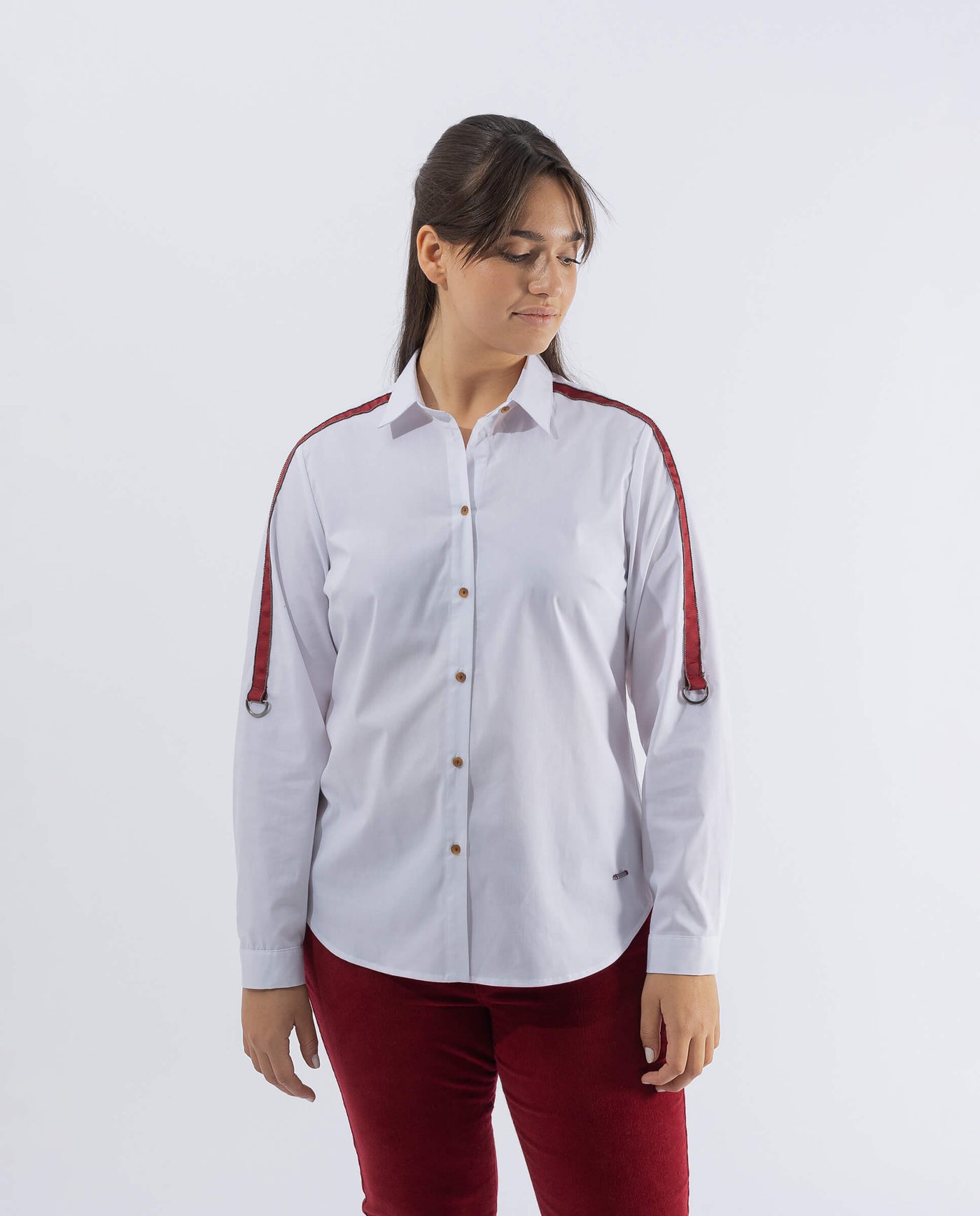 POPLIN BLOUSE WITH WHITE CONTRAST RIBBON