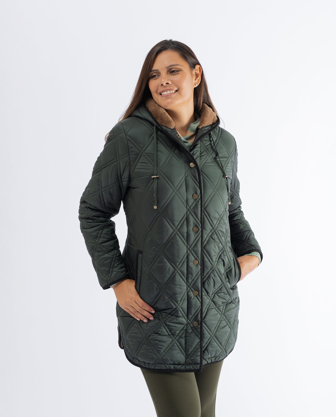 HUSKY LONG HAIR PARKA DARK GREEN INSIDE