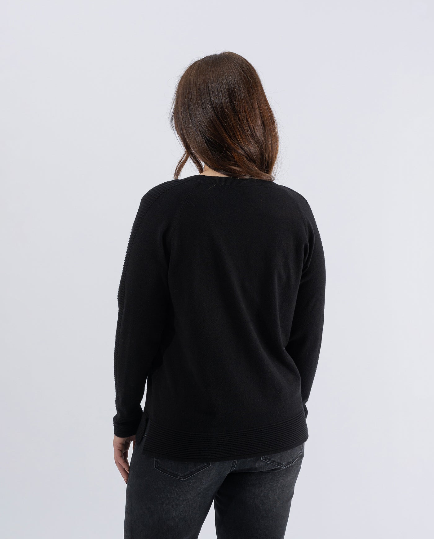 V-NECK SWEATER WITH STRASS AND PURE BLACK OTTOMAN