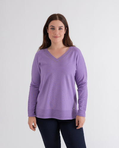 V-NECK SWEATER WITH STRASS AND VIOLET OTTOMAN