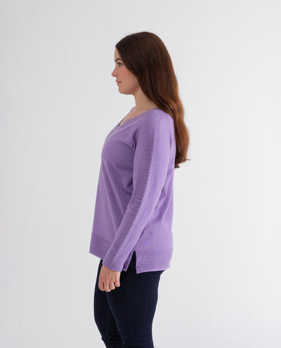 MAGLIA SCOLLO V CON STRASS E OTTOMAN VIOLA