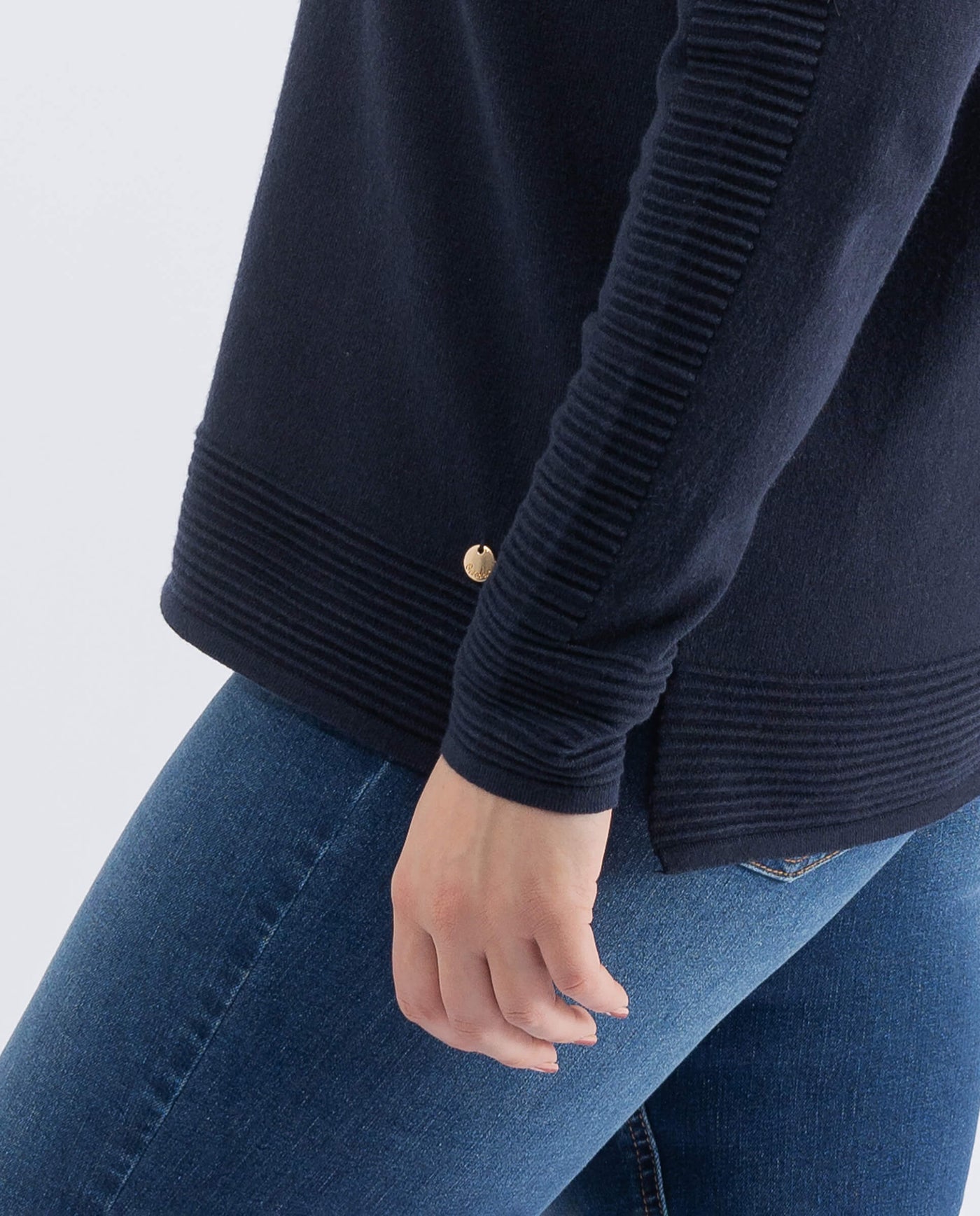 SWEATER WITH BARCA NECK STRASS AND OTTOMAN DARK BLUE