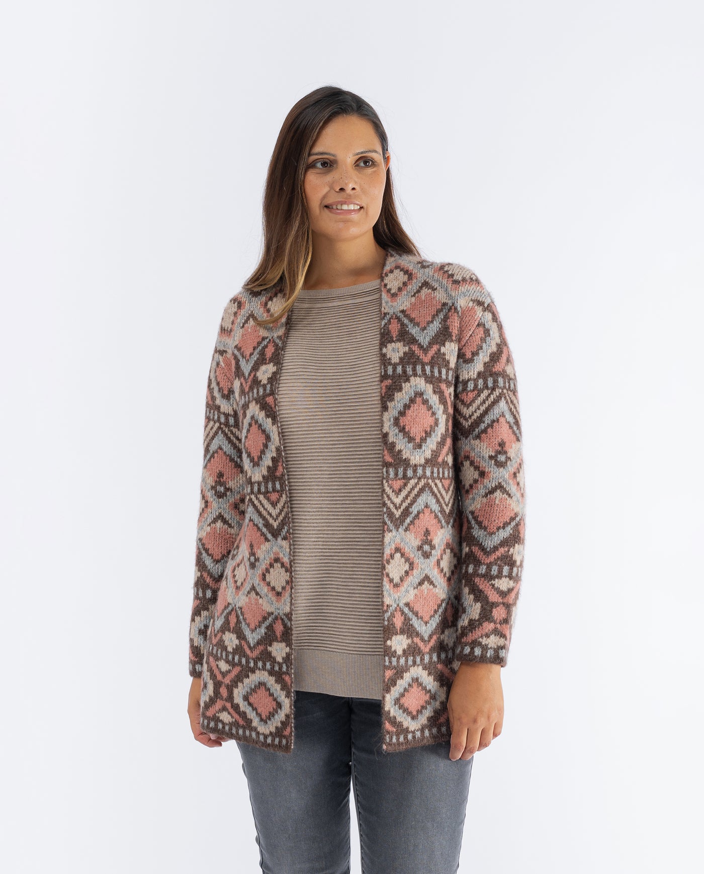 CARDIGAN ETNICO JACQUARD PIETRA