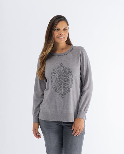 SUETER TRICOT ESTAMPADO STRASS   GRIS JASPE