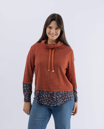 HERRINGBOW TOP WITH BURNT ORANGE FLOWER SKIRT AND CUFFS
