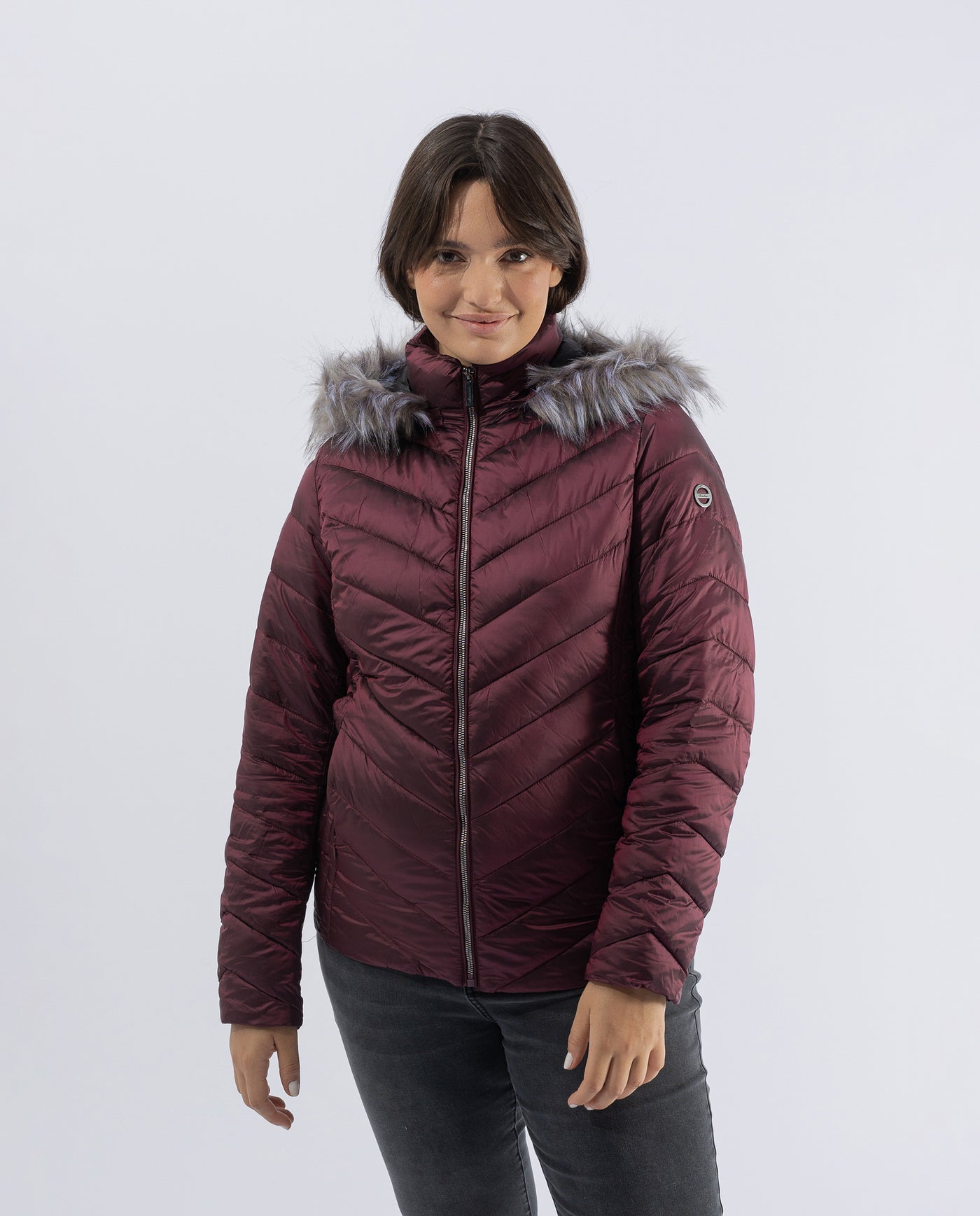 PARKA WITH FUR IN MAROON HOOD