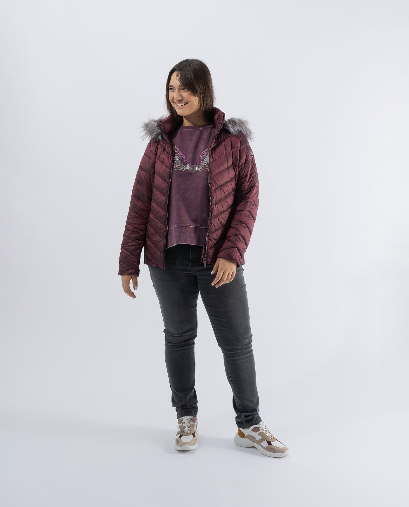 PARKA WITH FUR IN MAROON HOOD