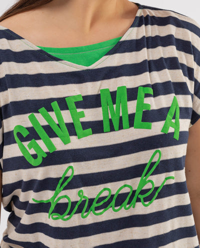 STRIPED T-SHIRT WITH GREEN CONTRASTING TEXT