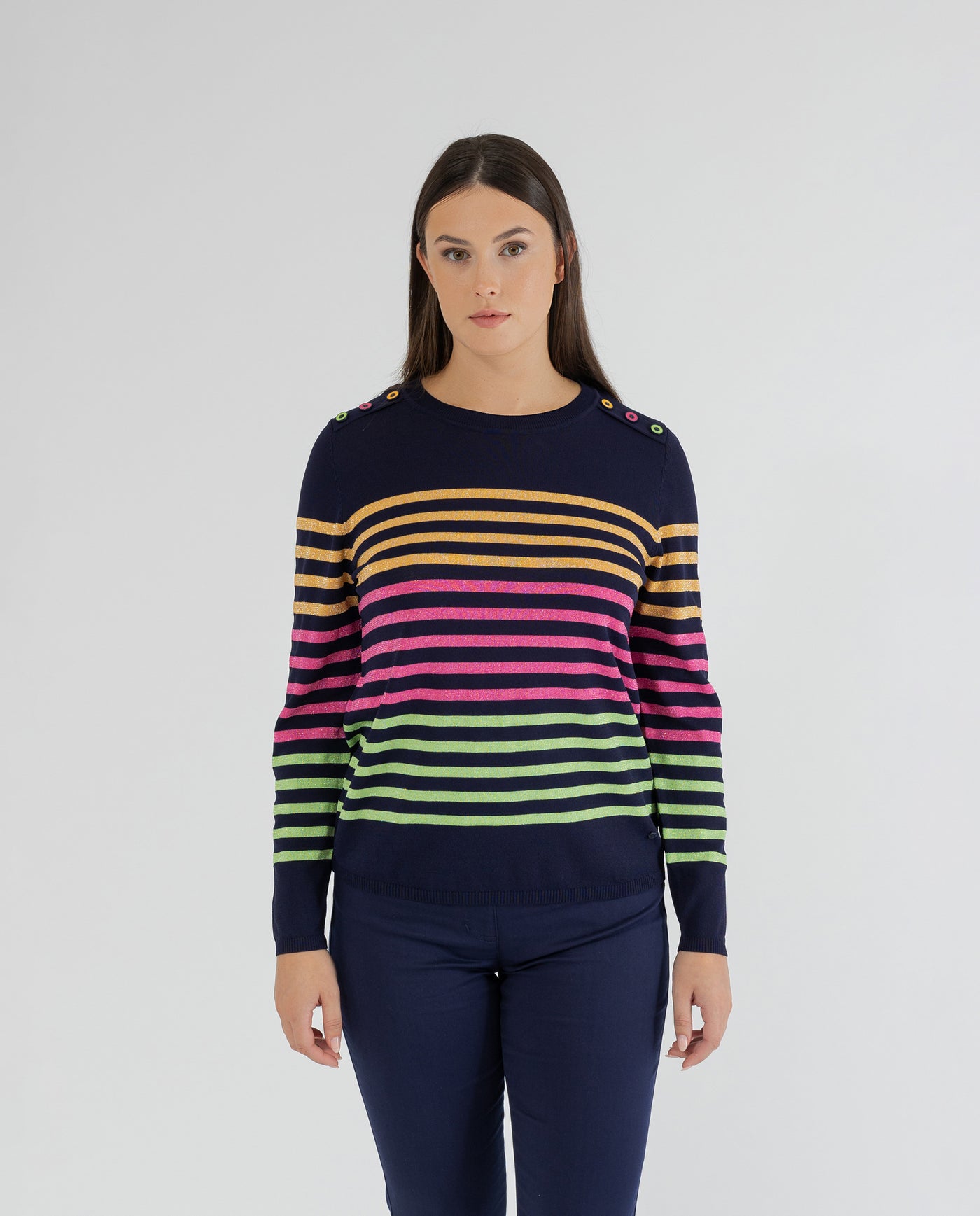 DARK BLUE STRIPES AND BUTTONS SWEATER