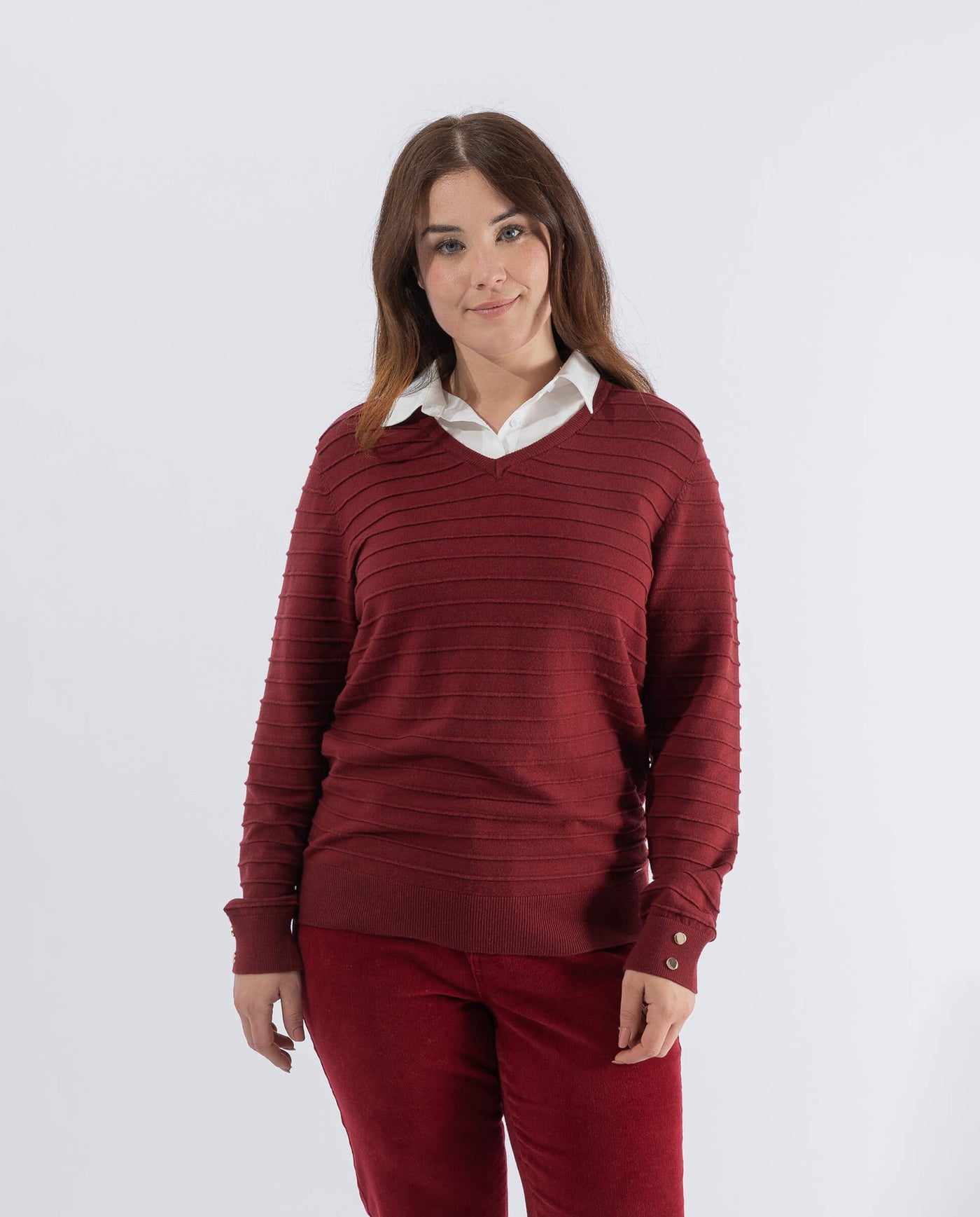 SUETER OTTOMAN CON CUELLO CAMISERO   CEREZA