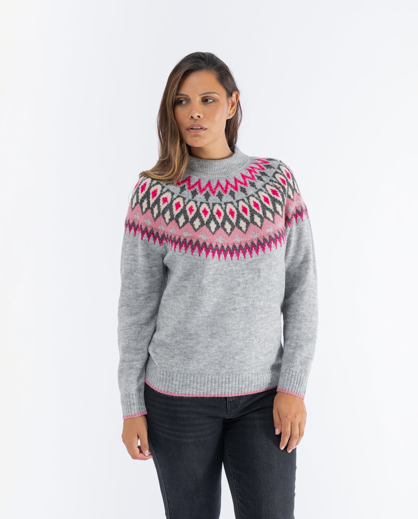 ZIGZAG BORDER SWEATER WITH JASPER GRAY LUREX