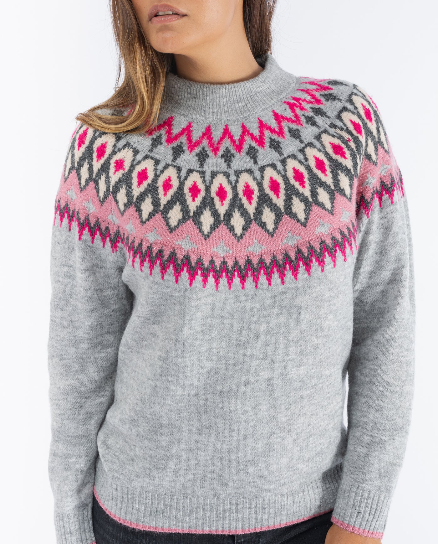 ZIGZAG BORDER SWEATER WITH JASPER GRAY LUREX