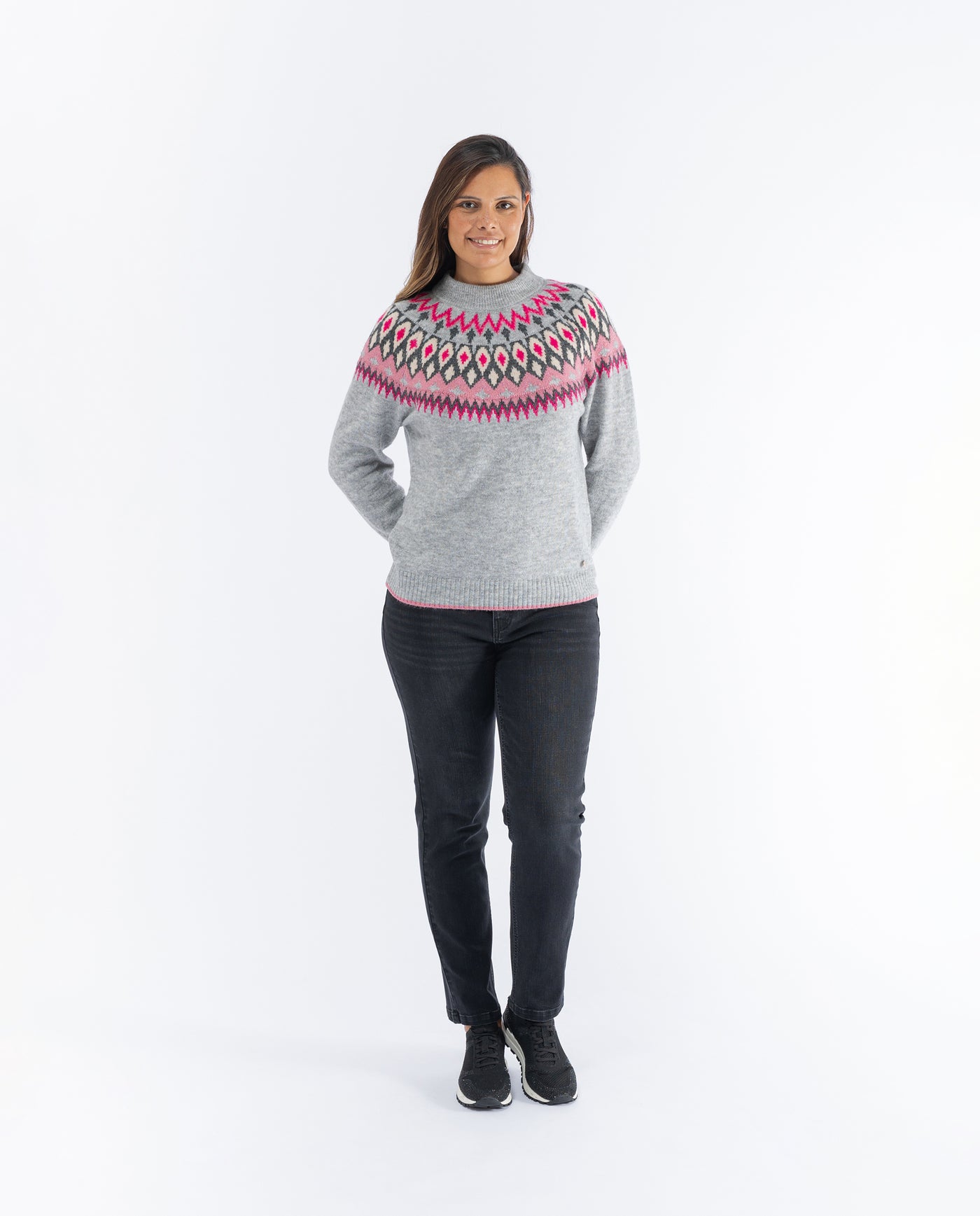 ZIGZAG BORDER SWEATER WITH JASPER GRAY LUREX