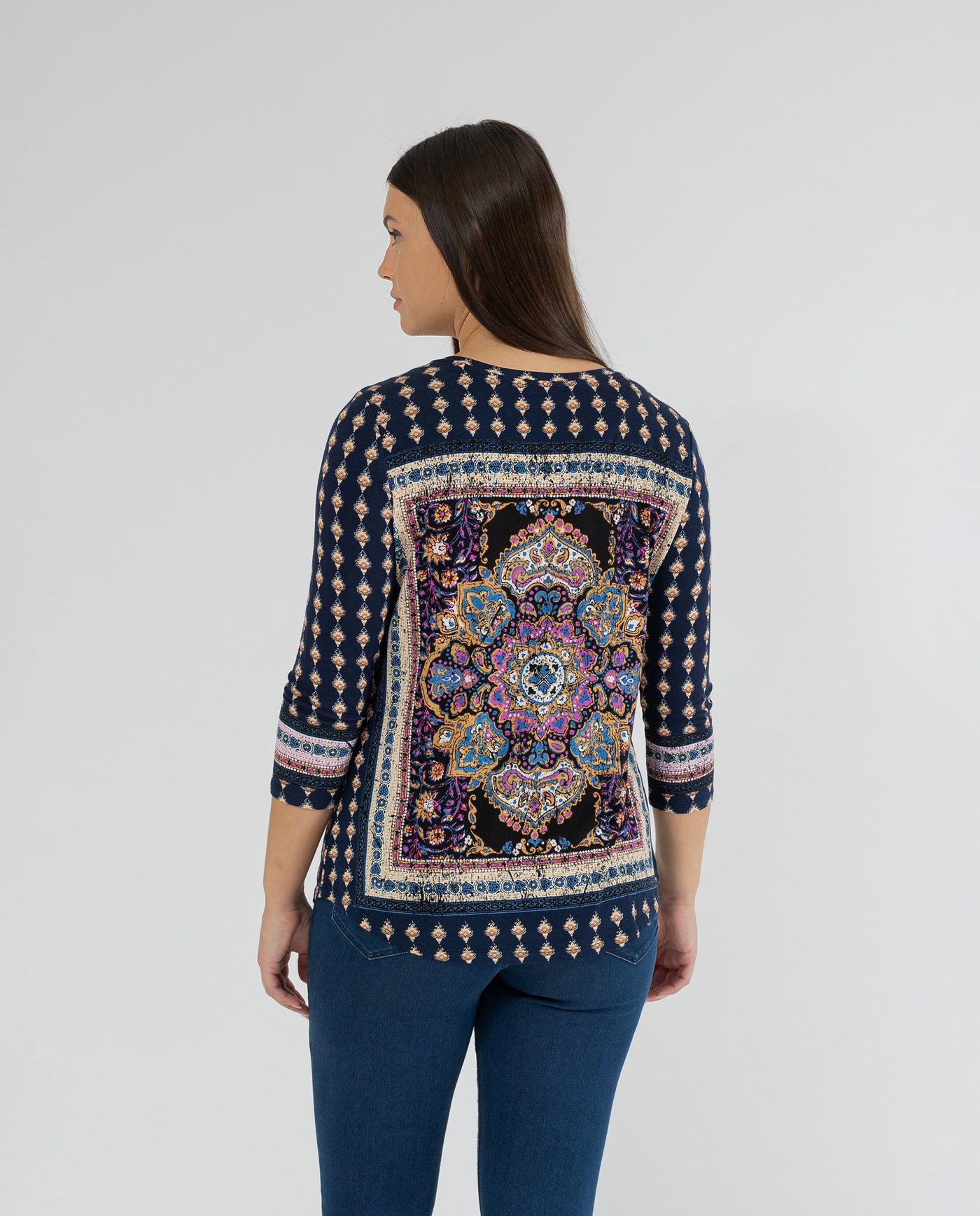 CAMISETA BOHO ESTAMPADA AZUL MEDIO