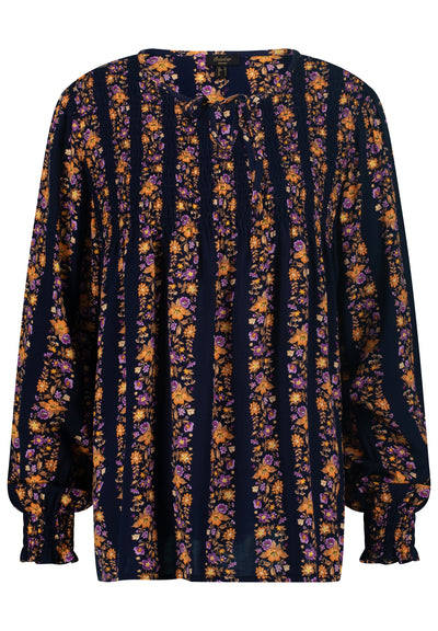 DARK BLUE MAUVE FLOWER BLOUSE
