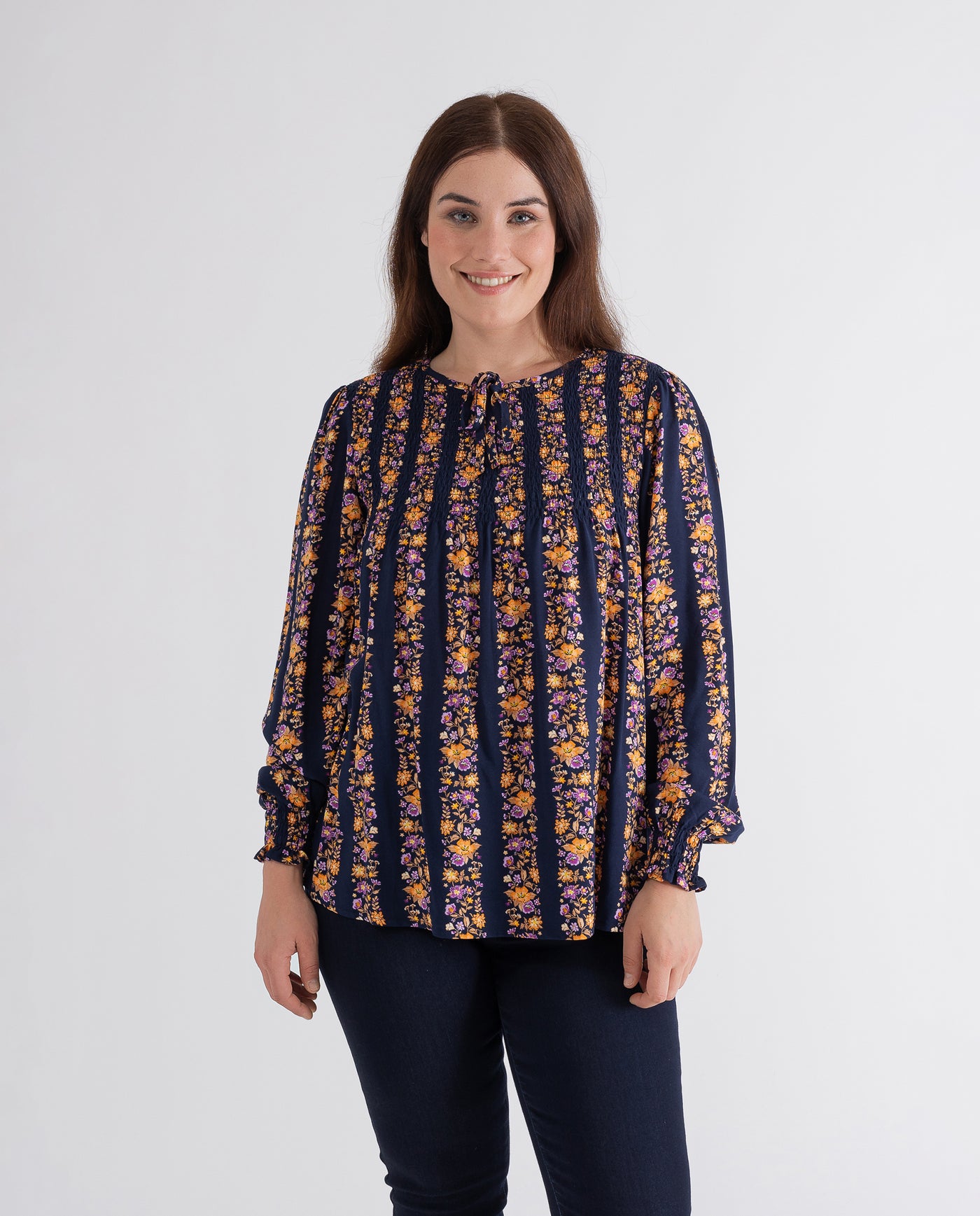 DARK BLUE MAUVE FLOWER BLOUSE
