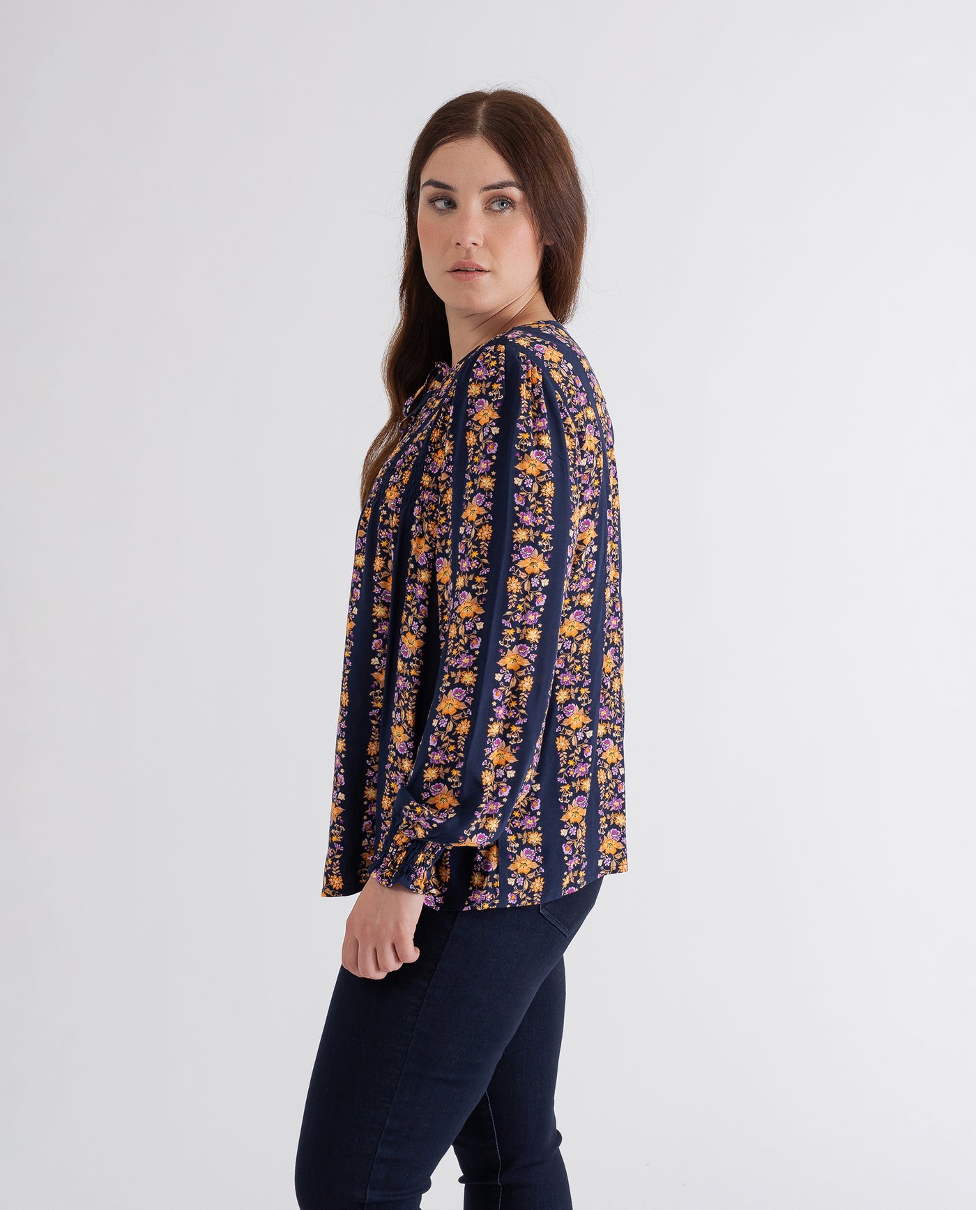 DARK BLUE MAUVE FLOWER BLOUSE