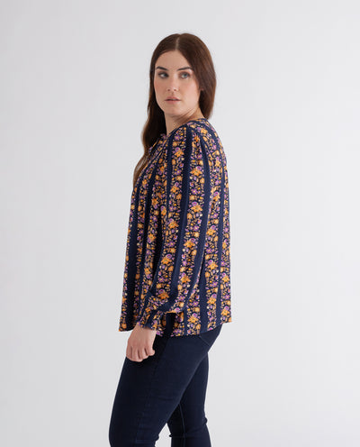 DARK BLUE MAUVE FLOWER BLOUSE