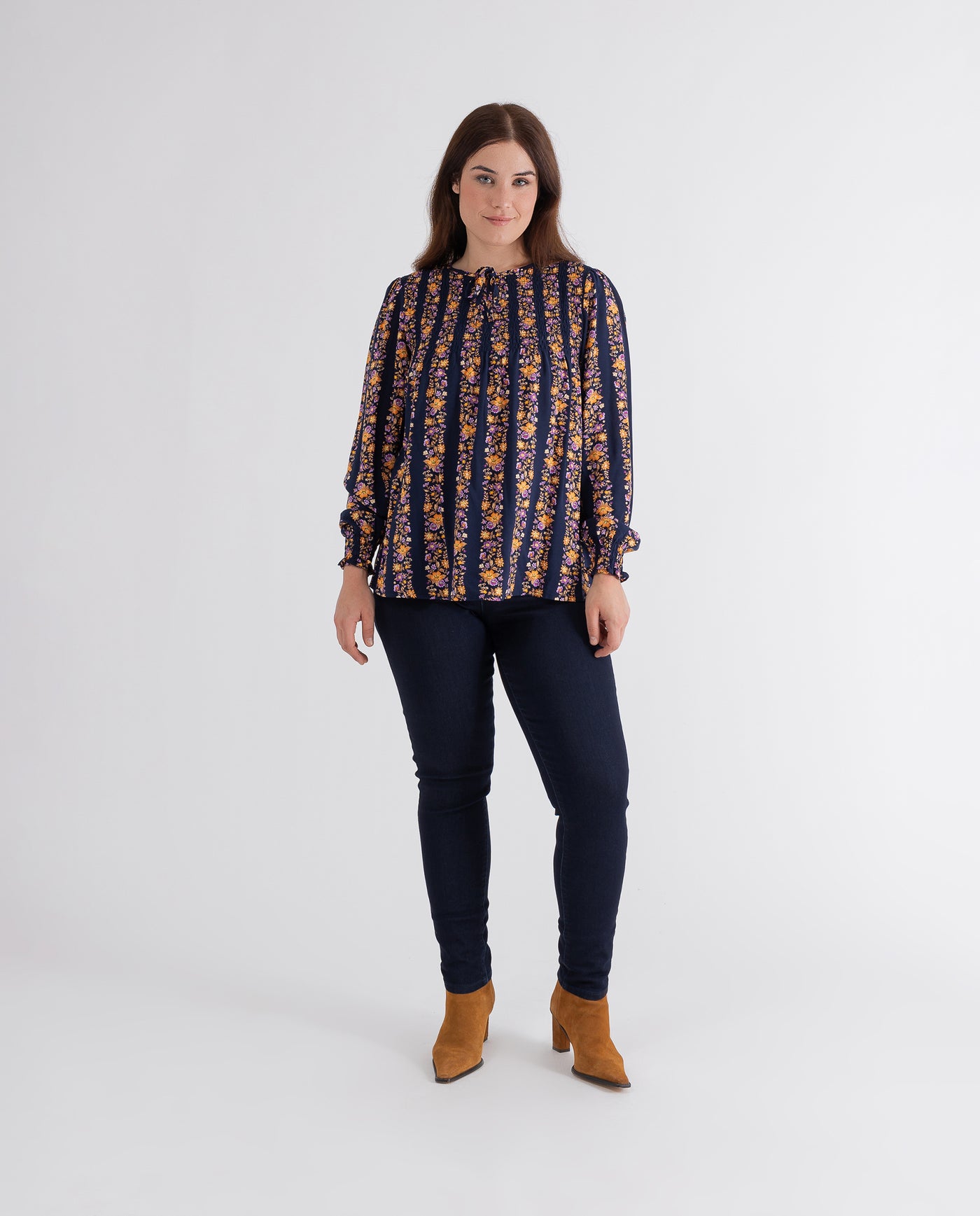 DARK BLUE MAUVE FLOWER BLOUSE