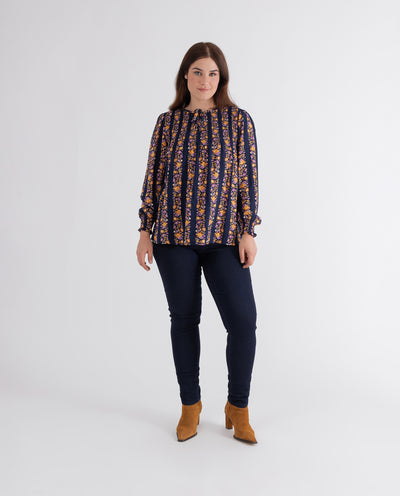 DARK BLUE MAUVE FLOWER BLOUSE