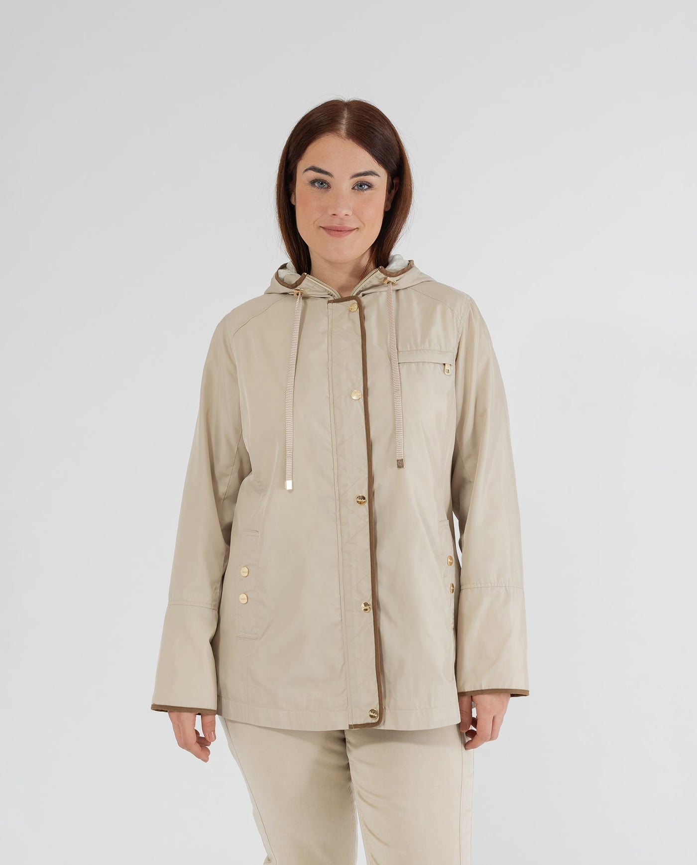 PARKA CON DETTAGLI RIGATI BEIGE