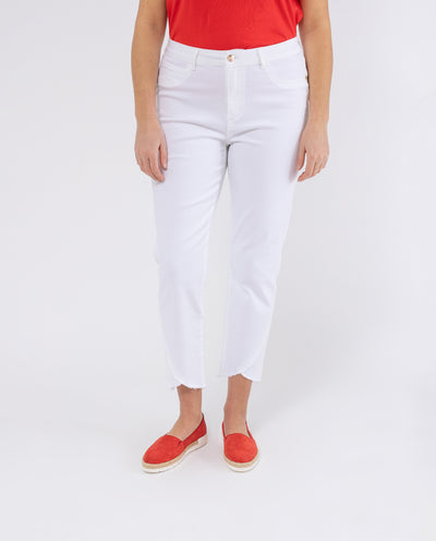 WHITE ROUNDED LOW CAPRI PANTS